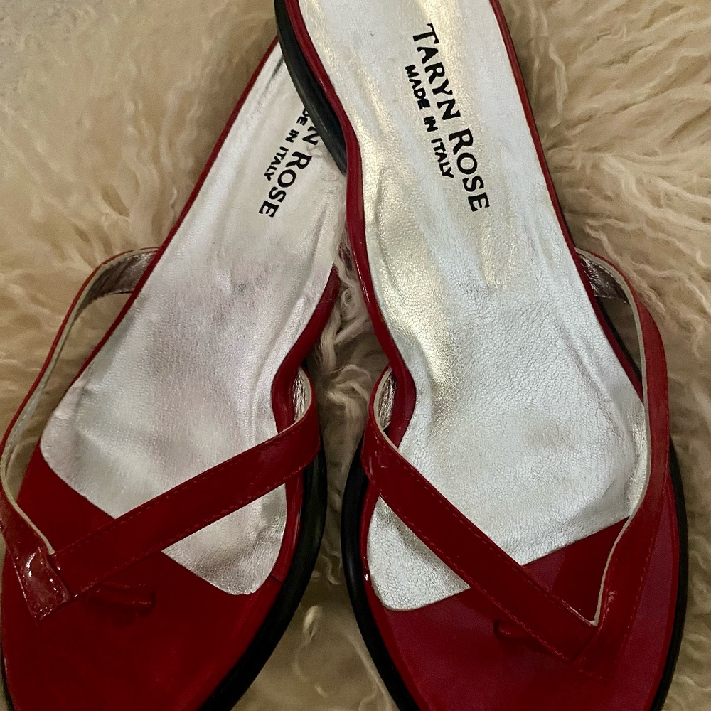 Taryn Rose Red Patent Leather Flip Flops